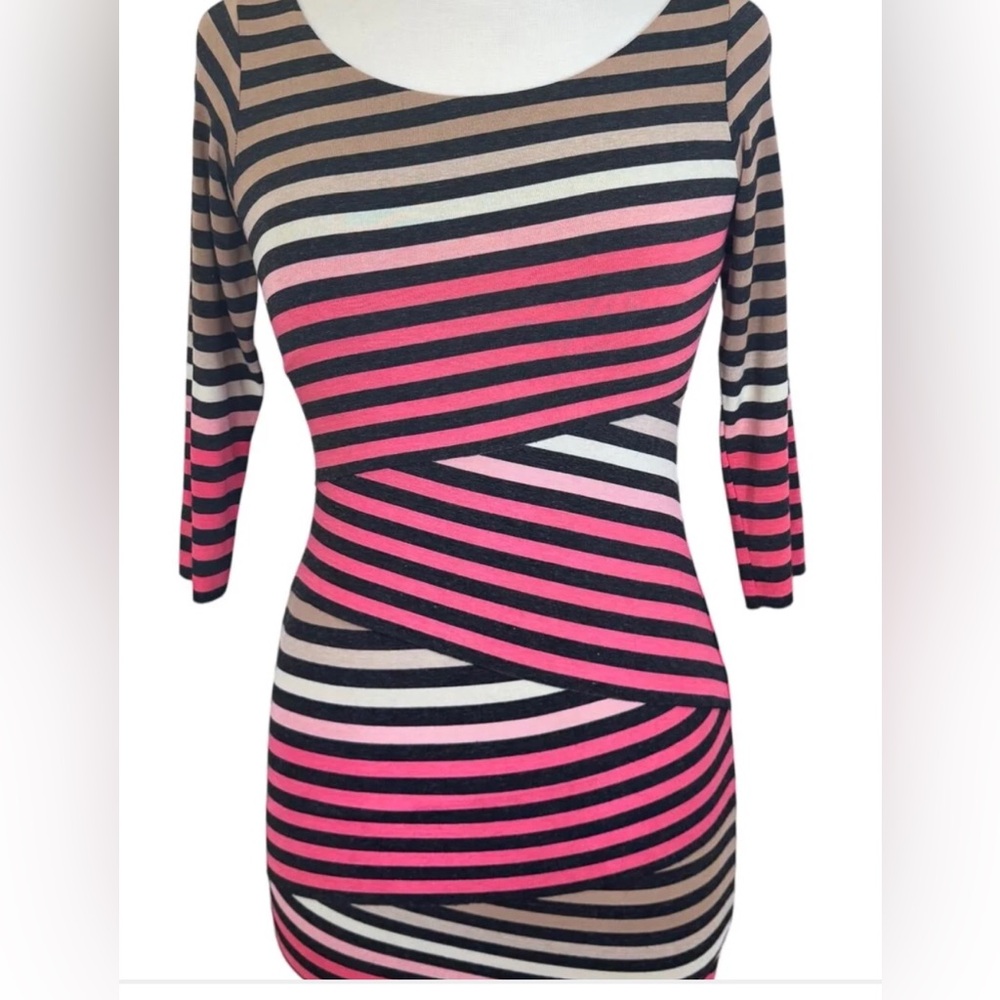 NWT Brand New Striped Multicolor Bodycon Dress Pink Brown Black Size 26-28